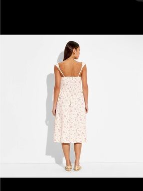 Wild Fable Floral Midi Sundress in Cream with Pink Print and Crochet Lace Neck